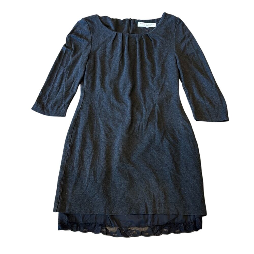 Trina Turk Women's Lace Hem 3/4 Sleeve Jersey Mini Dress Charcoal Gray Size 12